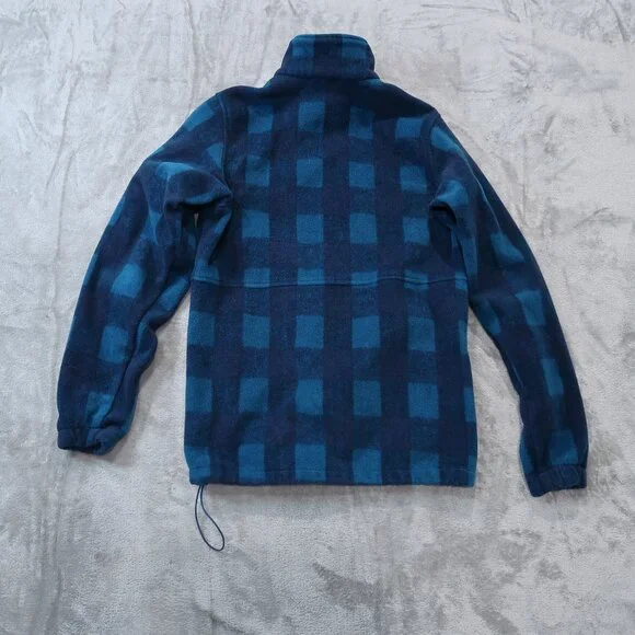 Columbia Mens Fleece Jacket Casual Drawstring Waist Zip Up Checkered Blue - Picture 6 of 16